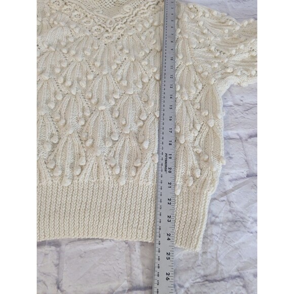 Vintage 80s S.S.G. Catharine Lover Chunky Crochet Sweater Cottage Core Ivory M - Picture 7 of 8